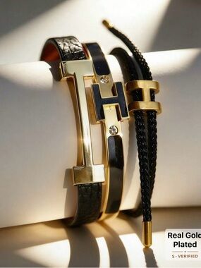 Gold and Black Woman’s Bracelet Set - H-Inspired Design